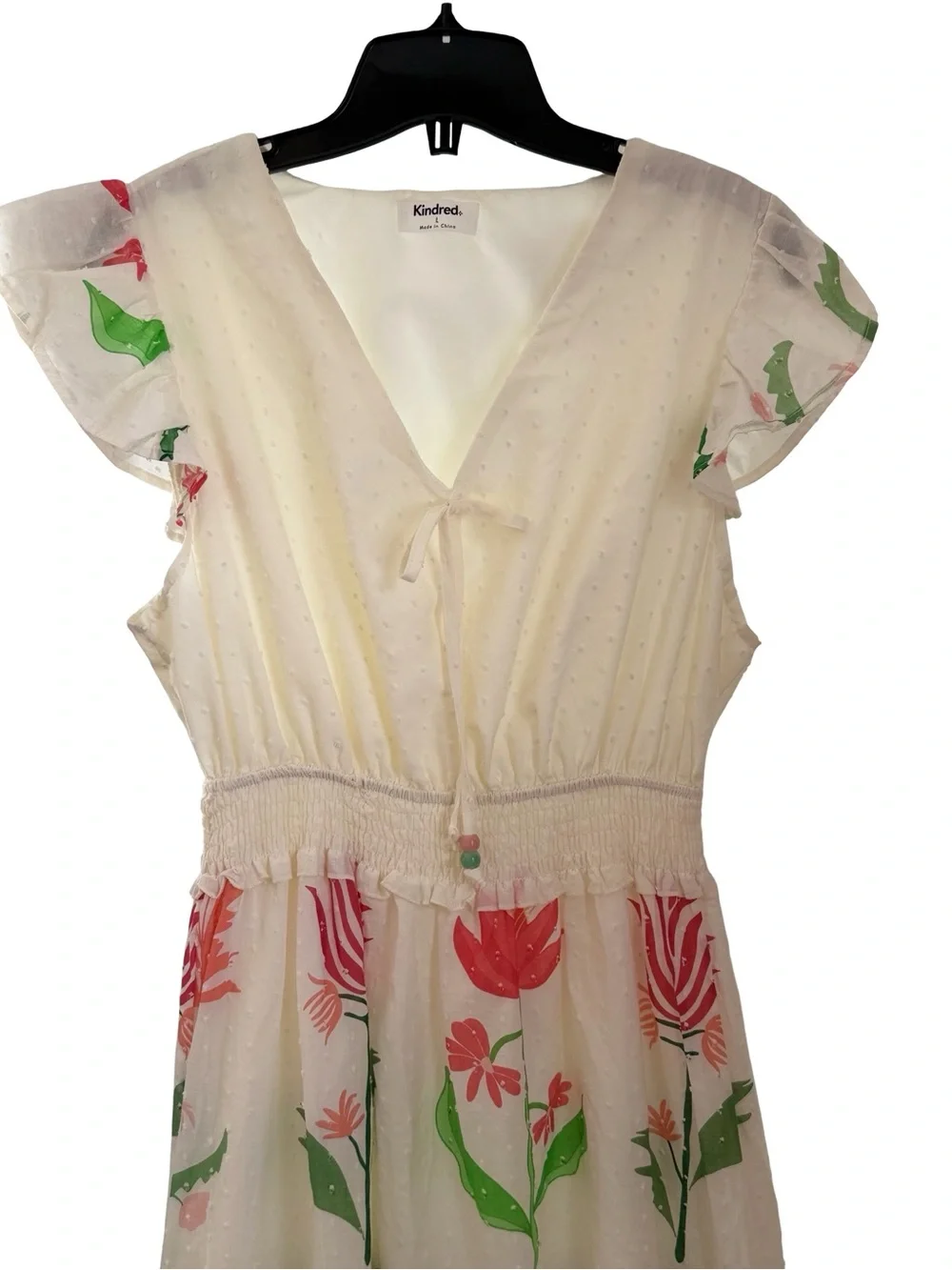 NWT Anthropologie Kindred Cream Midi Dress with Pink and Green Floral Print - Picture 5 of 12